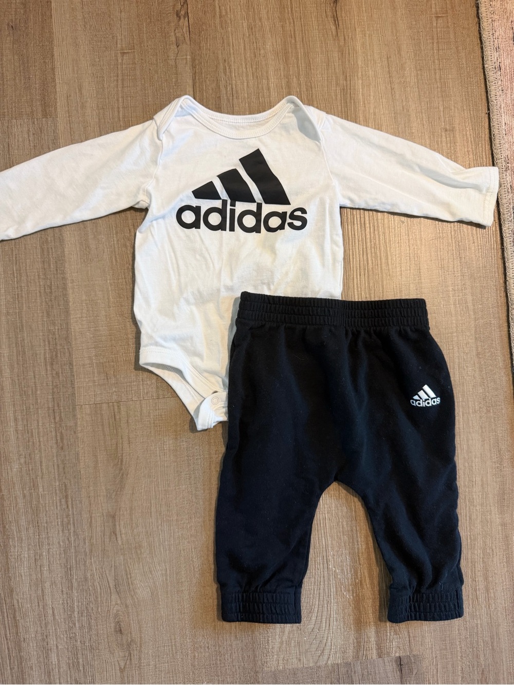 adidas White Bodysuit & Black Joggers Baby Set